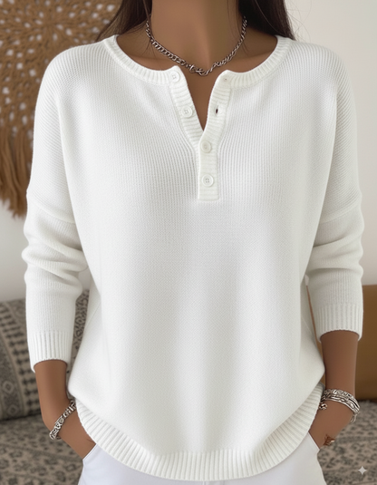 Soft Solid Color Henley Collar Sweater Top