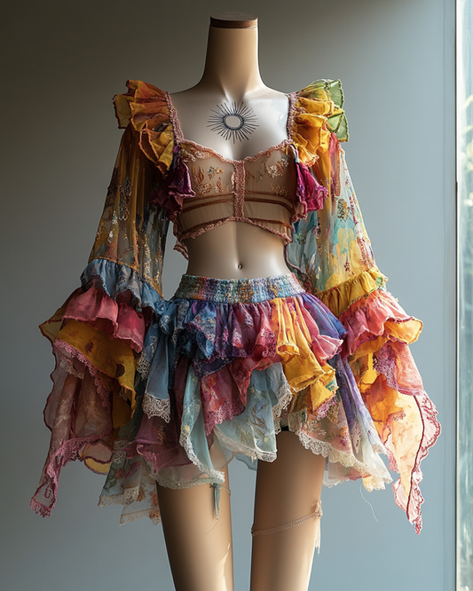 Sexy Elegant Ruffle Top with Skirt Two-Piece Swimsuit 3f51