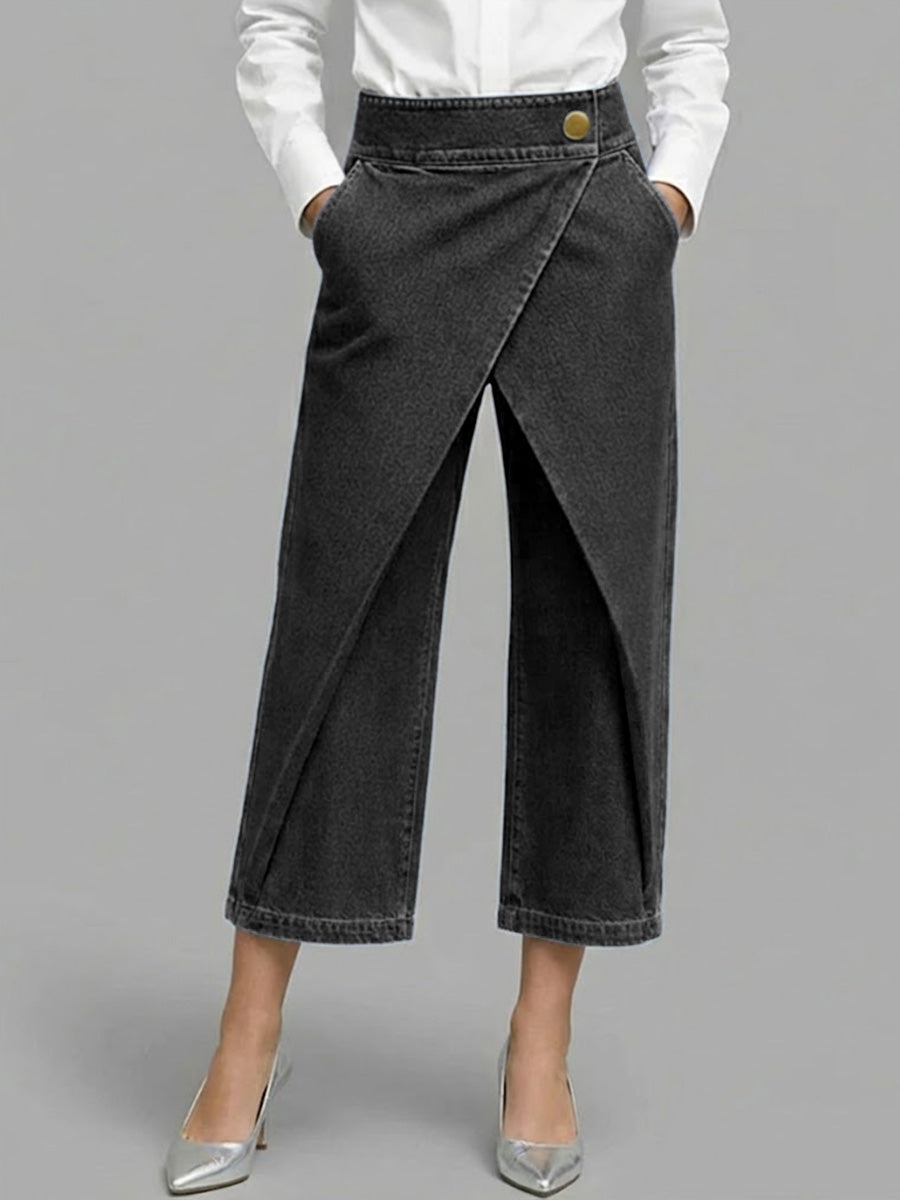 High-Waisted Loose-Fitting Cropped Wide-Leg Jeans