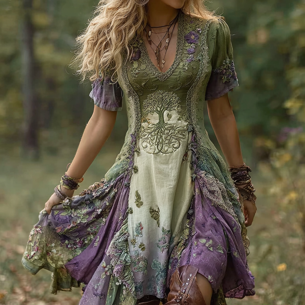 Vintage Viking Tree of Life Gradient Midi Dress