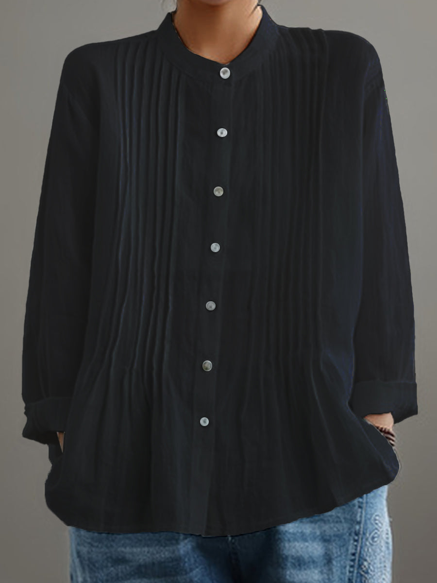 Casual Cotton and Linen Pleated Shirt