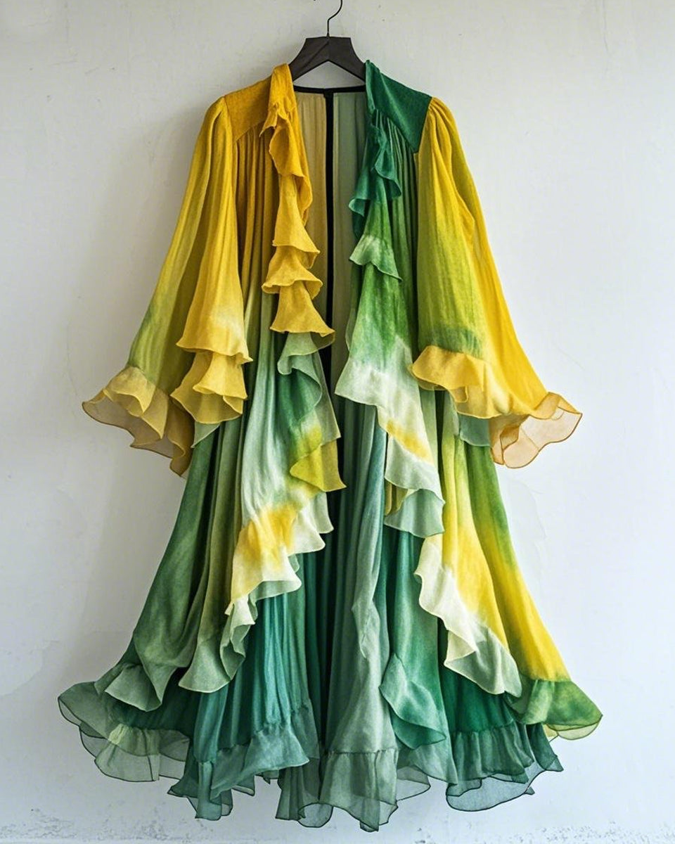 Color-Blocking Rainbow Ruffle Coat 3818