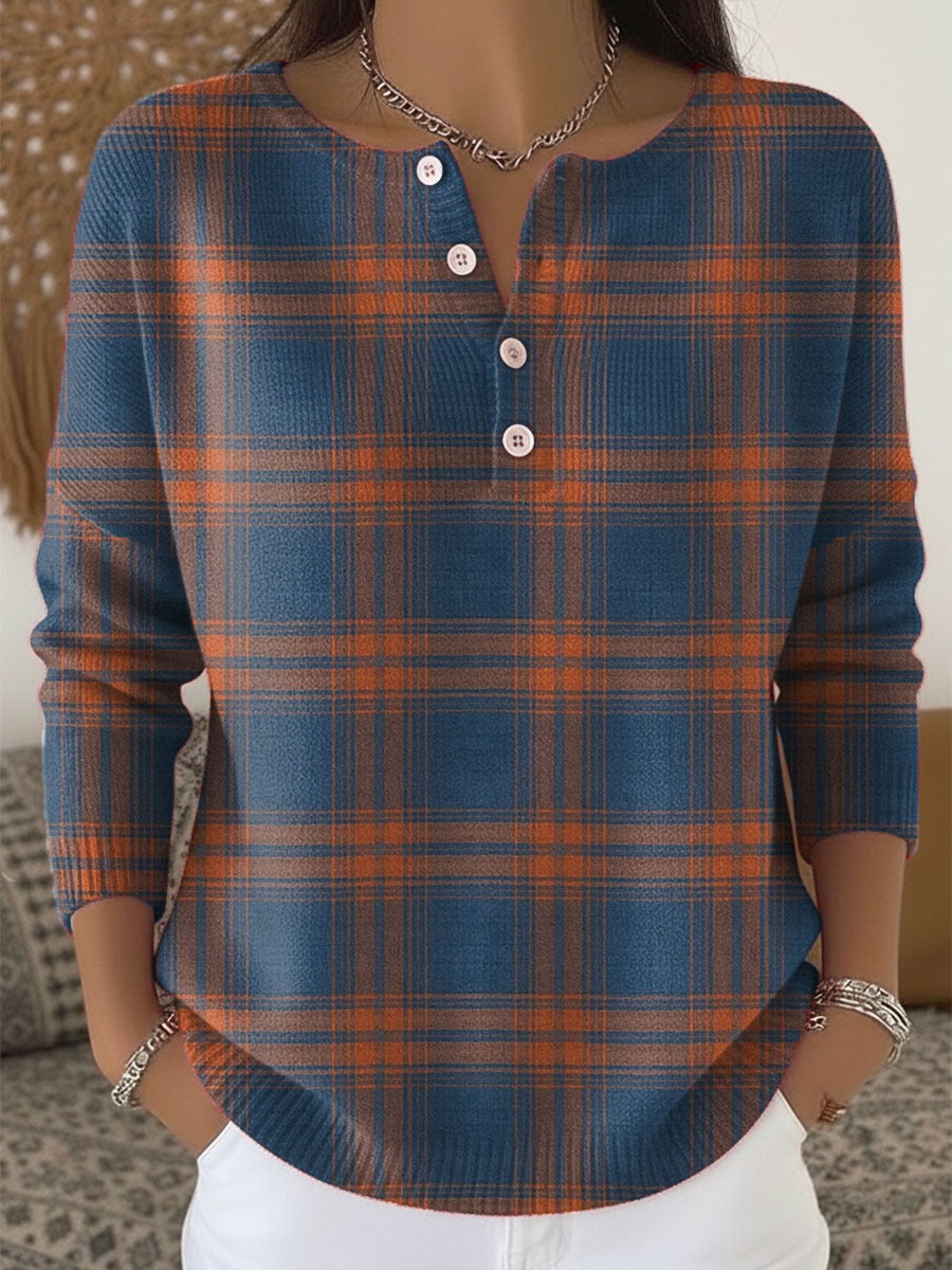 Plaid Print Casual Cotton Buttoned Cardigan Sweater