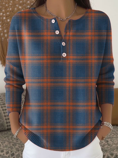 Plaid Print Casual Cotton Buttoned Cardigan Sweater