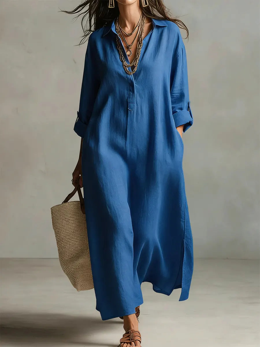 Solid Color Art Casual Fashion Cotton Linen Maxi Dress