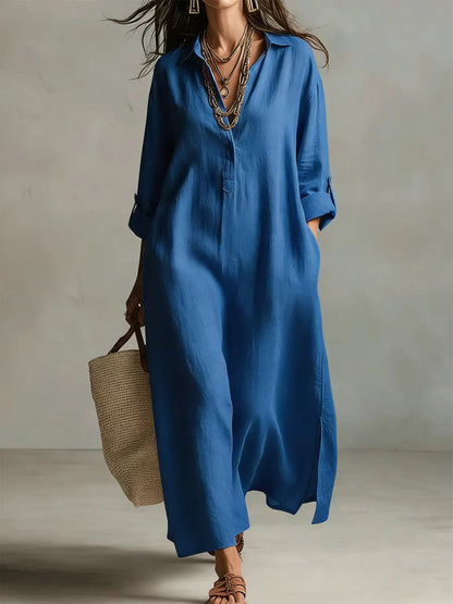 Solid Color Art Casual Fashion Cotton Linen Maxi Dress