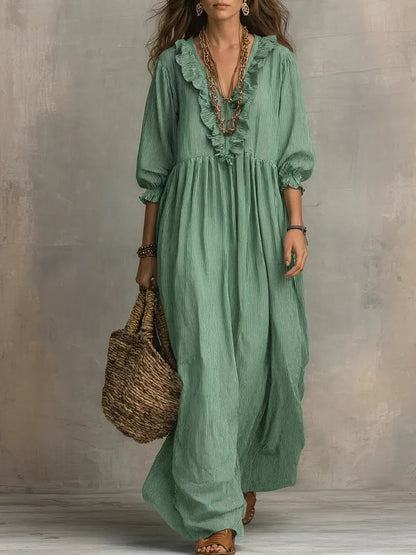 Striped Art Print Casual Stylish Ruffled Vacation Maxi Dress