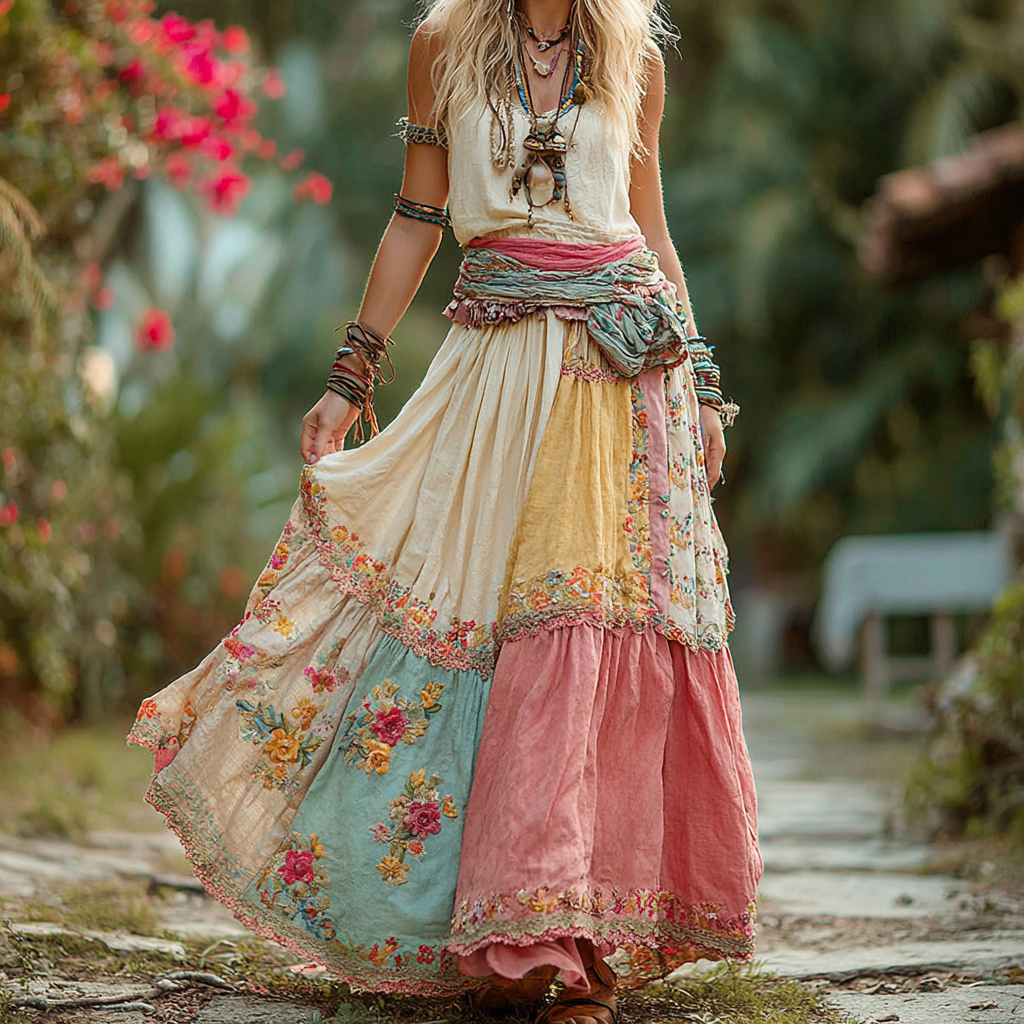 Vintage Bohemian Floral Embroidery Skirt