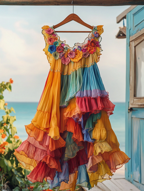 Summer Rainbow Lace Patchwork Dress 2cc7