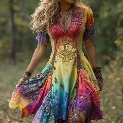 Vintage Viking Tree of Life Gradient Midi Dress