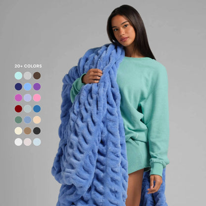 Blue Dreamer plush blanket shown with a range of color options