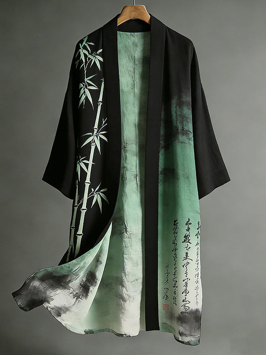 Japanese Art Bamboo Forest Art Tie-Dye Cotton Linen Kimono