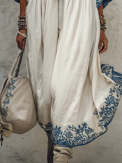 Retro Floral Print Cozy Vacation Dress
