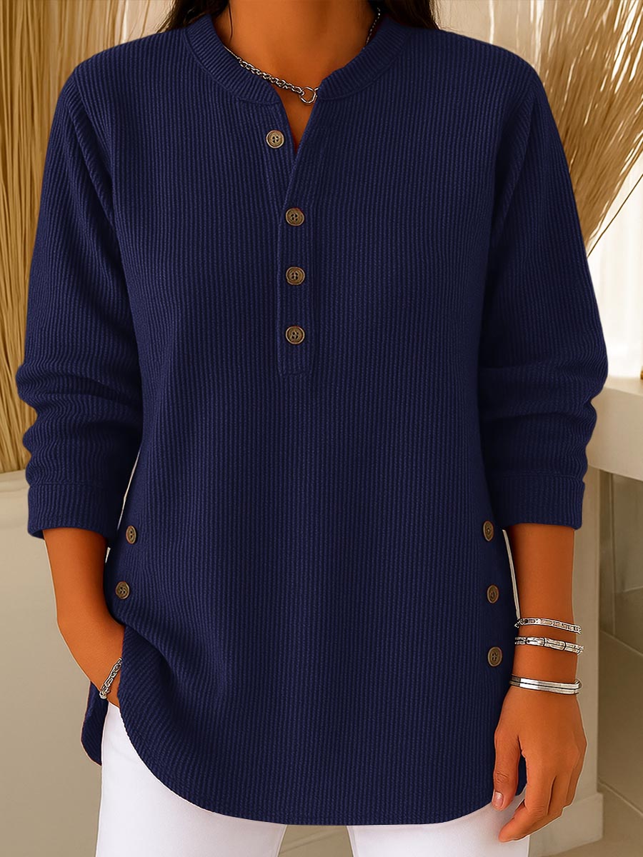 Solid Color Crew Neck Long-Sleeve Casual Loose Knit Pullover