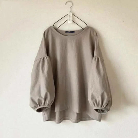 Casual Round Neck Long-Sleeve Loose Retro Shirt