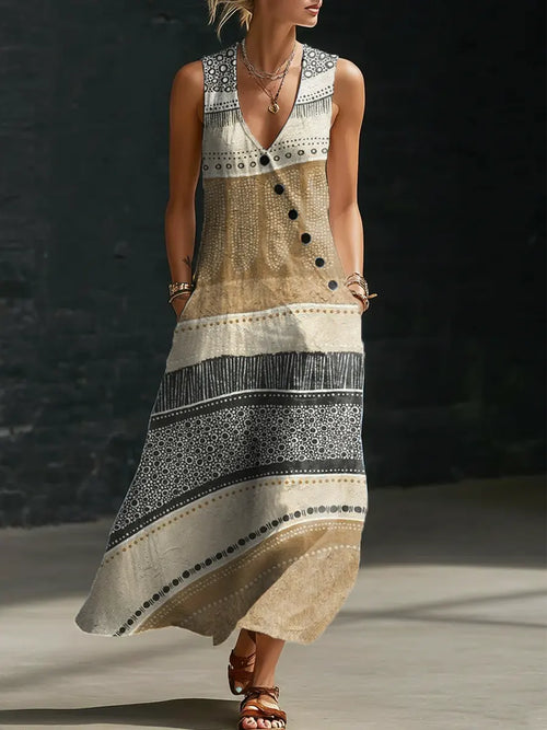 Abstract Pattern Art Print Casual Cotton Linen Dress