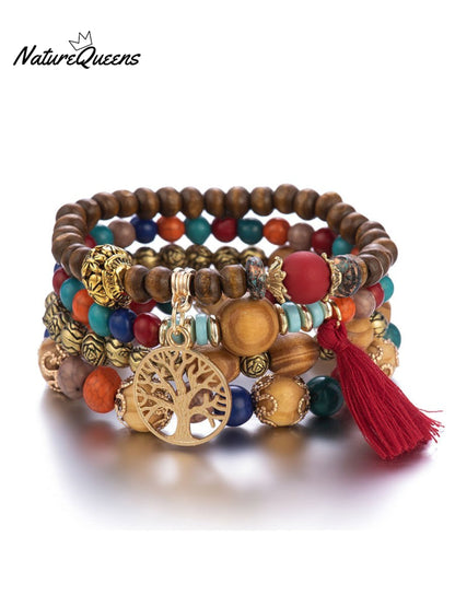 Boho Multi-Layered Wooden Beaded Bracelet