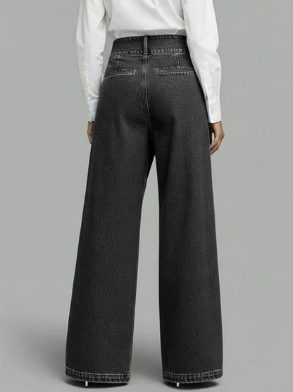 High-Waisted Casual Loose-Fitting Wide-Leg Jeans