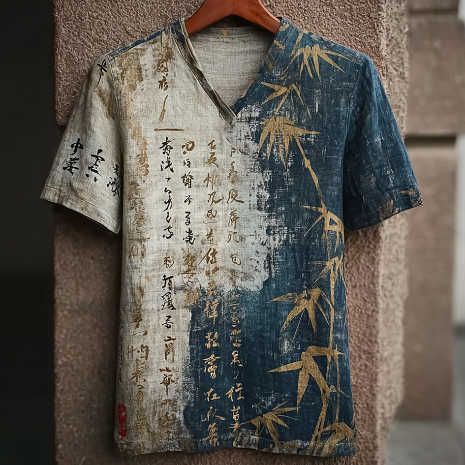 Japanese Art Retro Line Art Linen Casual Short-Sleeve T-Shirt