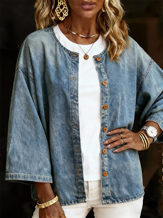 Casual Button-Down Long-Sleeve Denim Cardigan