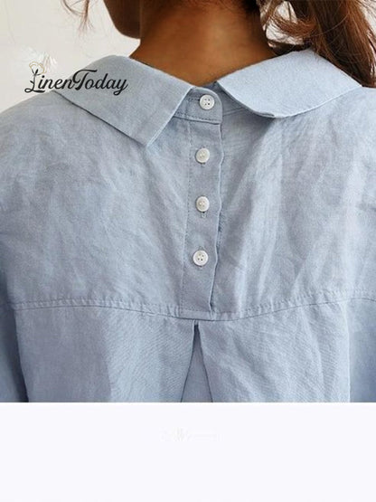 Cotton Linen Pocket Casual Shirt Skirt