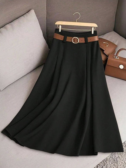 Solid Color High Waist A-Line Casual Skirt