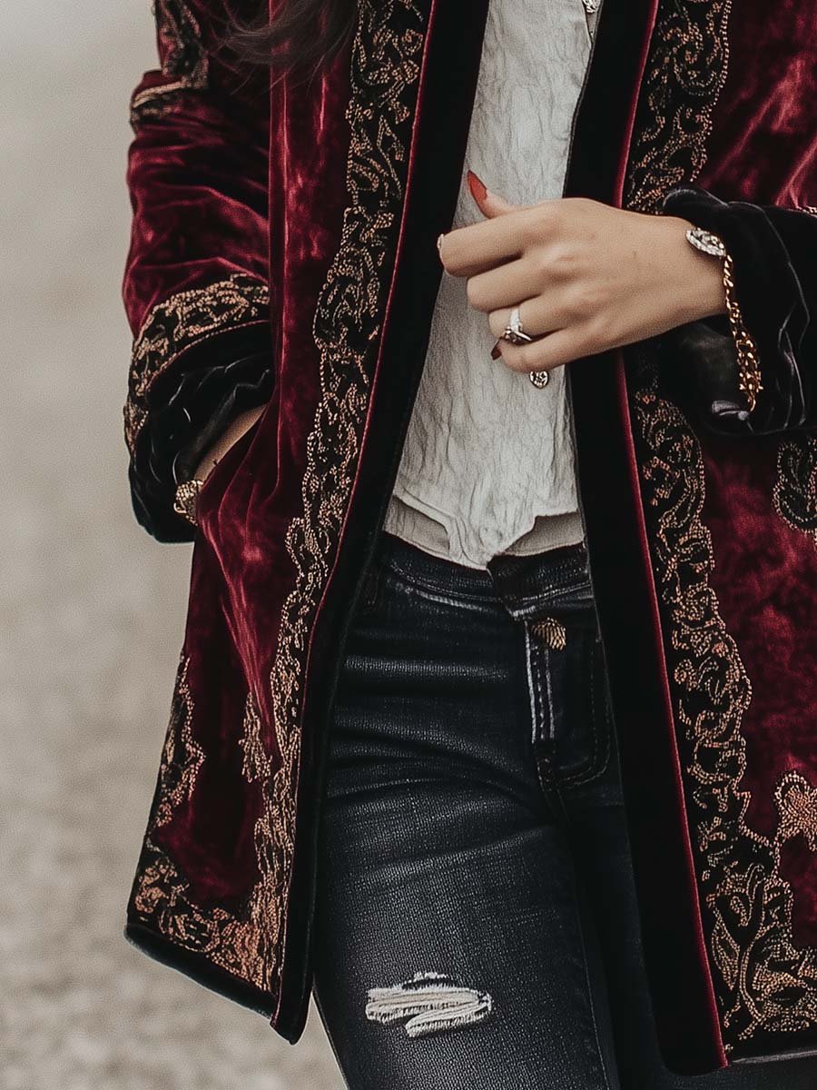 Vintage Paisley Long Sleeves Velvet Jacket