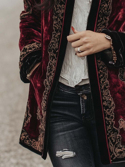 Vintage Paisley Long Sleeves Velvet Jacket