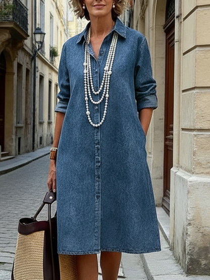 Cozy 100% Cotton Denim Shirt Dress