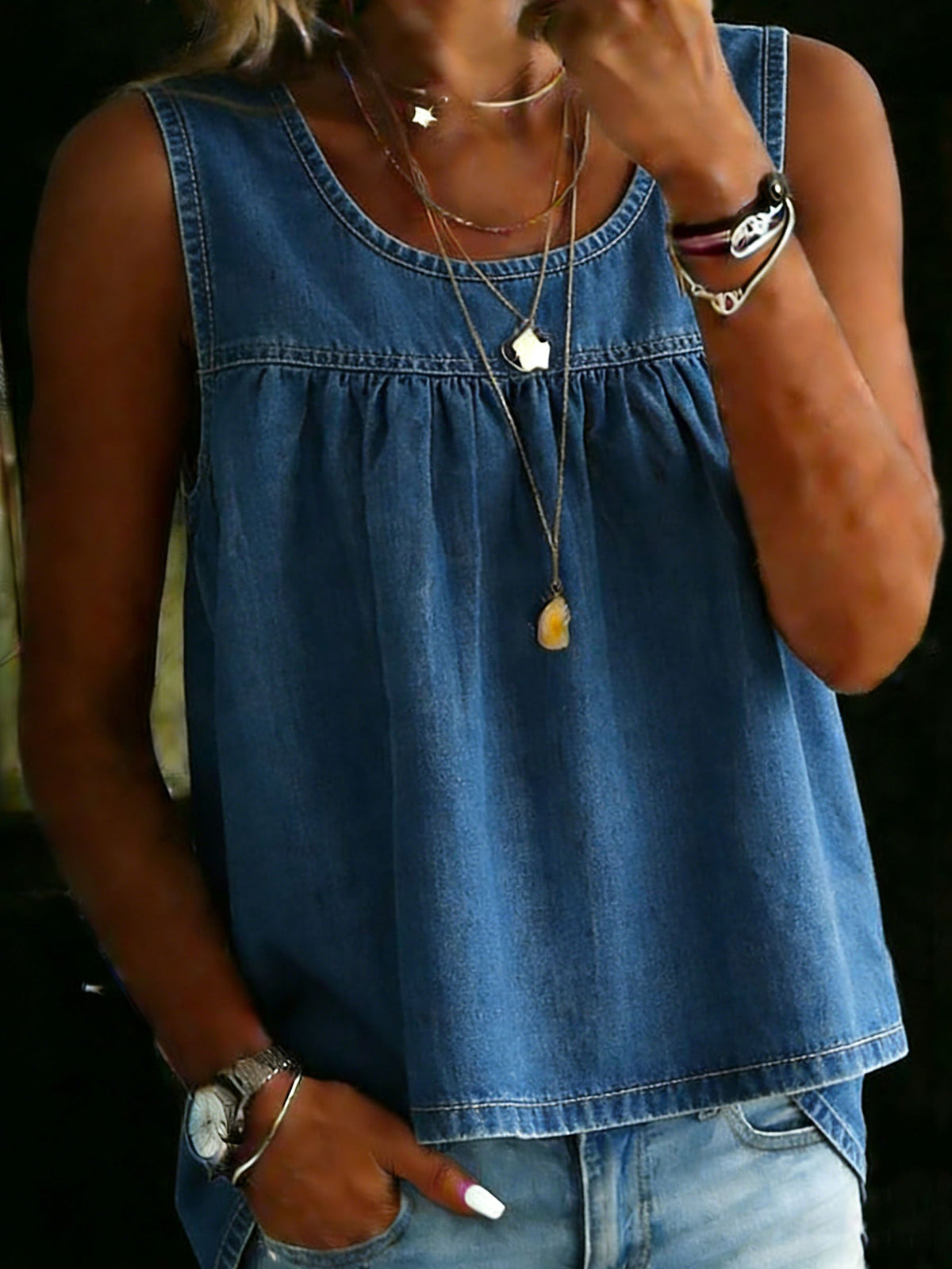 Casual Denim Cotton Sleeveless Shirt