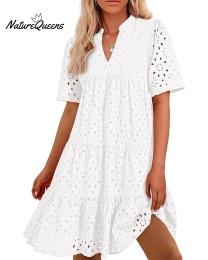 Elegant Hollow Out Lace Ruffle Casual Mini Dress