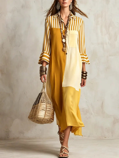 Elegant Colorblock Shirt Dress
