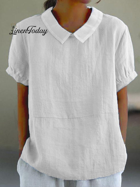 Solid Color Cotton and Linen Top