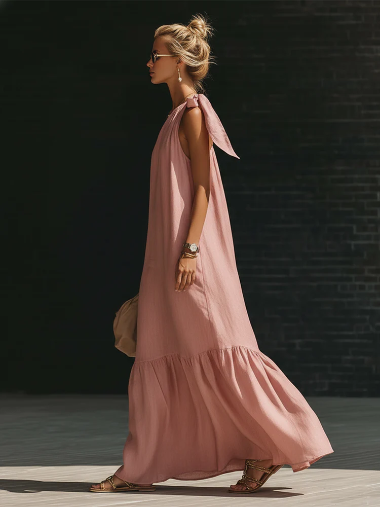 Elegant Off-Shoulder Tie-Strap Maxi Dress