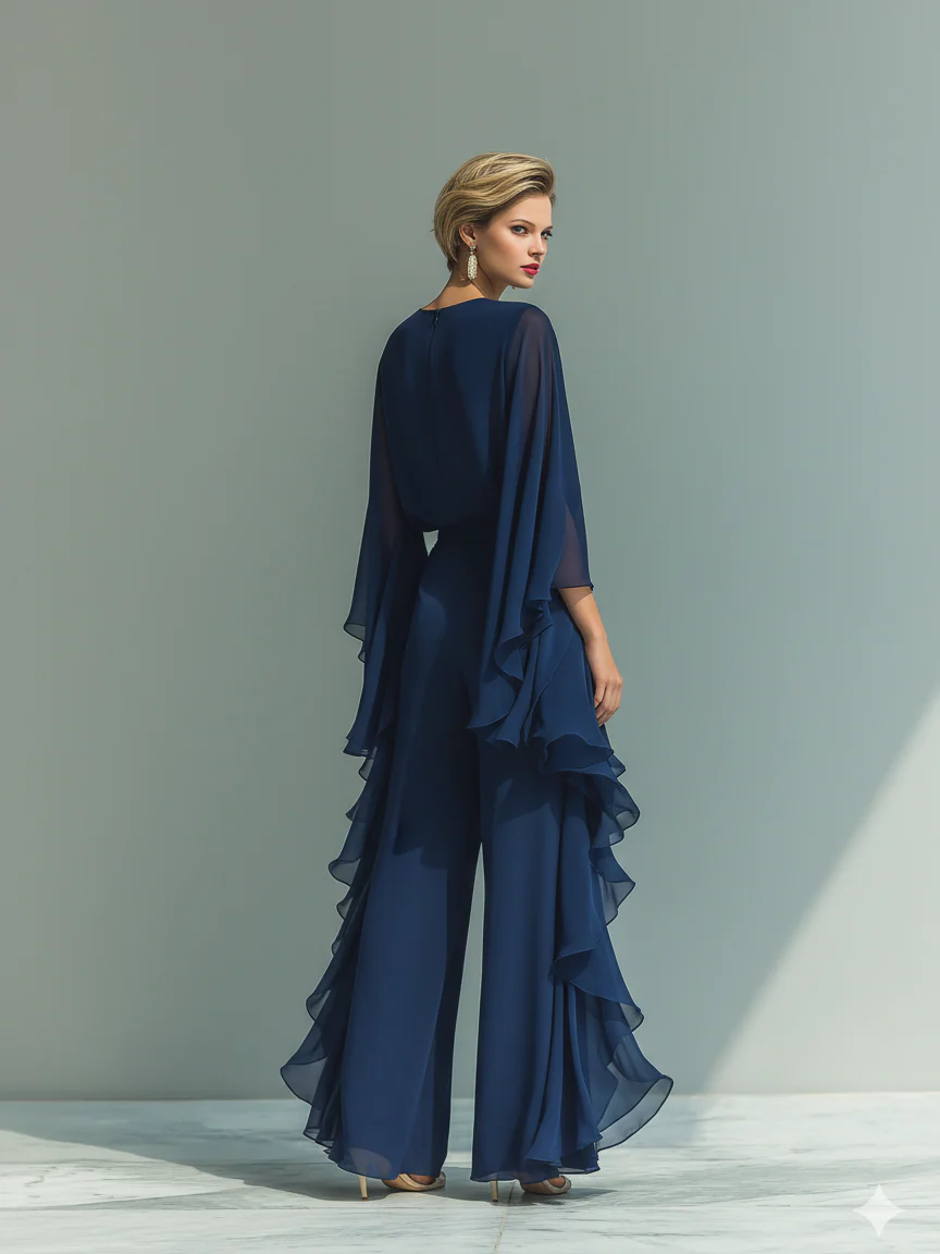 Elegant and Flowy Ruffled Shirt and Wide-Leg Pants Two-Piece Set