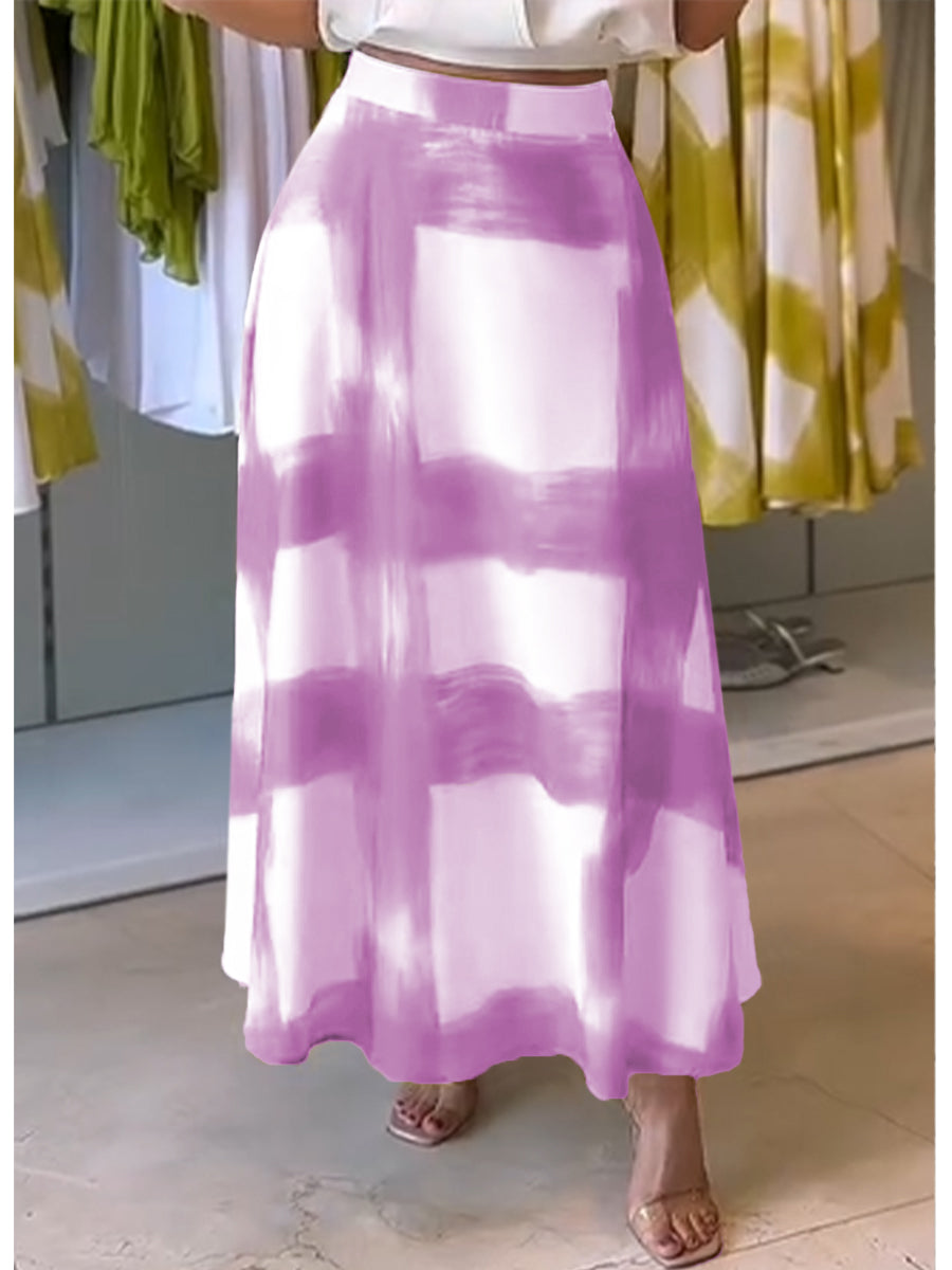 Brushstroke Print Cotton and Linen Skirt
