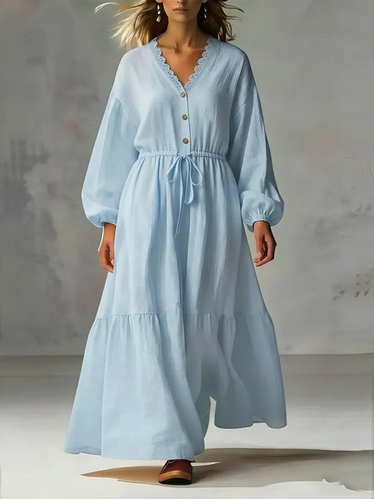 Cozy Linen and Cotton Long-Sleeved Dress