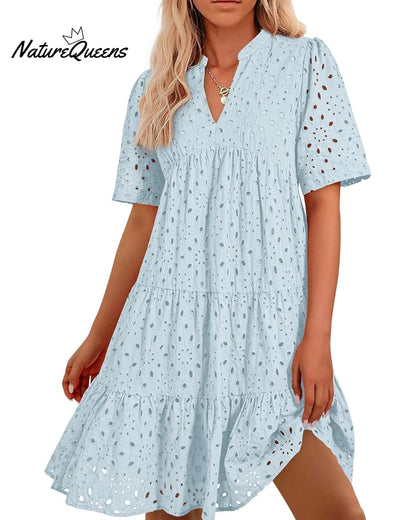 Elegant Hollow Out Lace Ruffle Casual Mini Dress