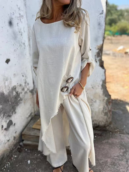 Solid Color Casual Elegant Stylish Top and Pants Suit