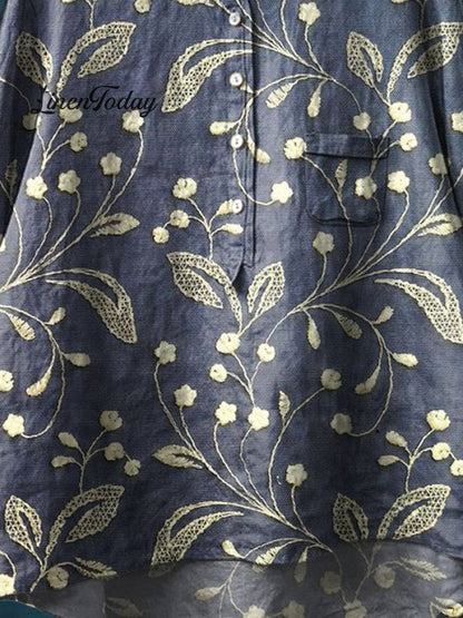Vintage Floral Art Print Pocket Cotton Dress