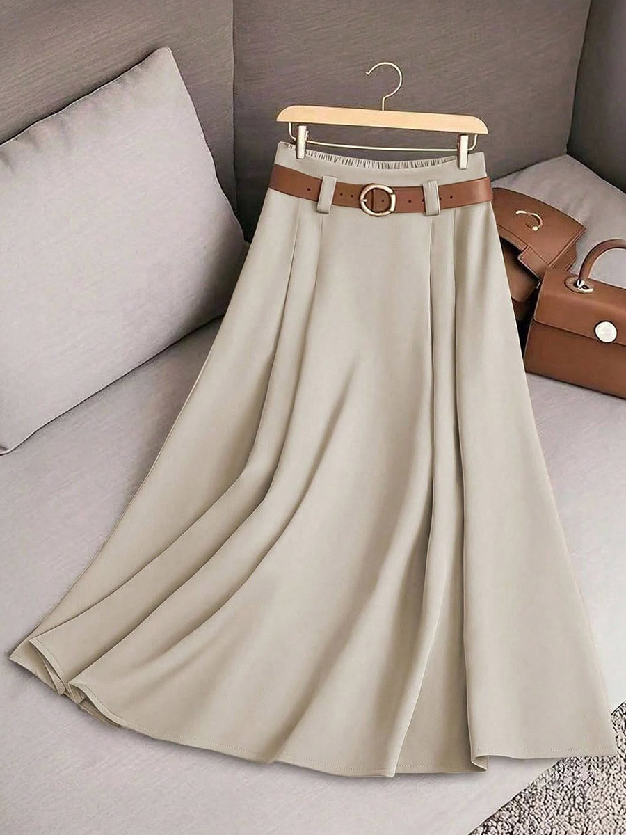 Solid Color High Waist A-Line Casual Skirt
