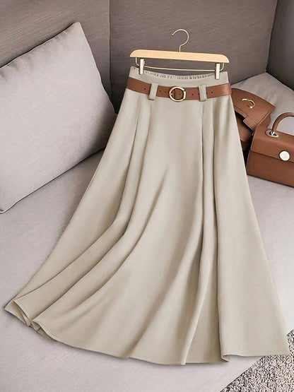 Solid Color High Waist A-Line Casual Skirt