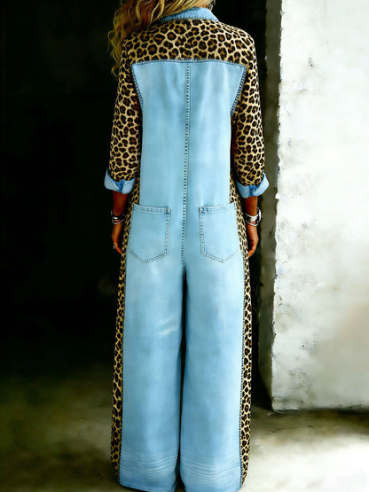 Cotton One Piece Shirt Denim Jumpsuit