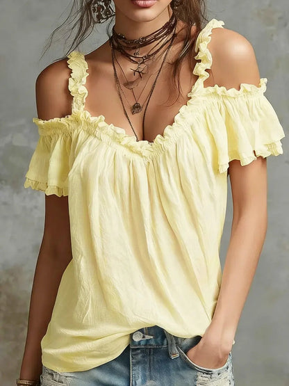 One-Shoulder Strap Cotton and Linen Top