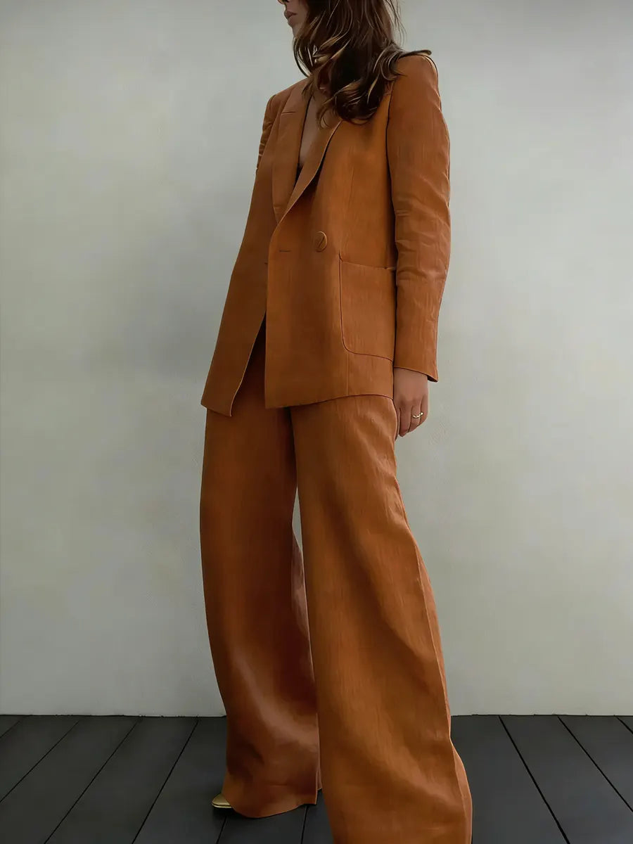 Minimalist Cotton-Linen Suit with Wide-Leg Pants