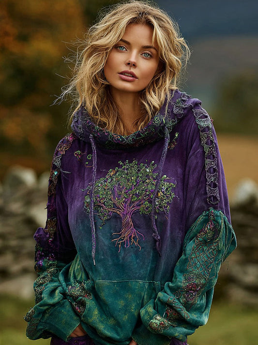 Vintage Celtic Knot Viking Tree of Life Art Graphic Cozy Hoodie