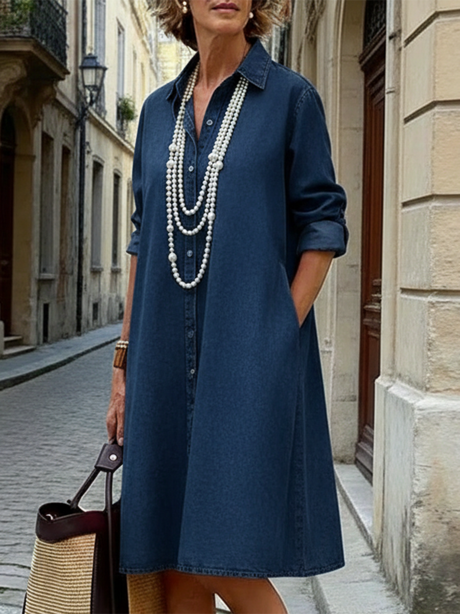 Cozy 100% Cotton Denim Shirt Dress