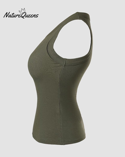 Round Neck Ribbed Tank Top with Bra Pads