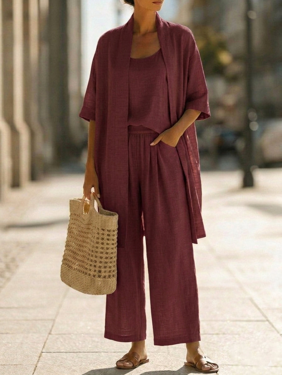 Minimalist Linen-Cotton Three-Piece Set with Comfortable for Everyday Wear