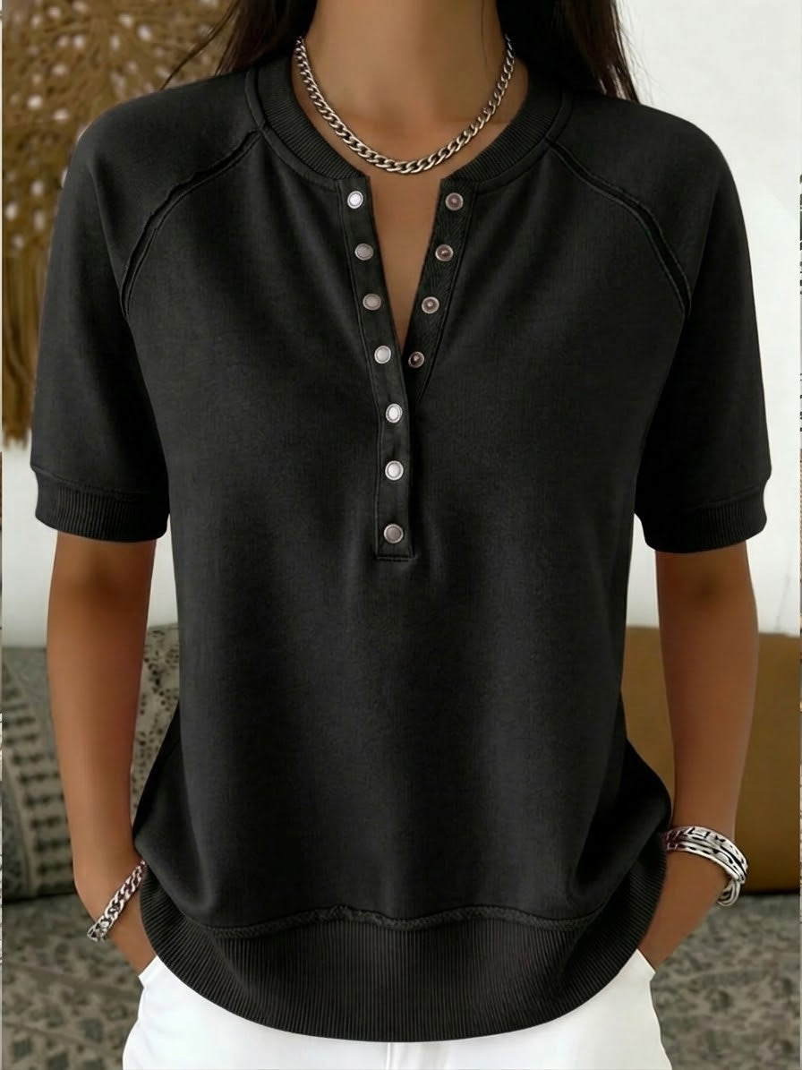 Casual Henley Collar Short-Sleeve Sweatshirt
